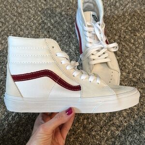 Vans Women’s 8 White, Beige and Maroon stripe Hightops